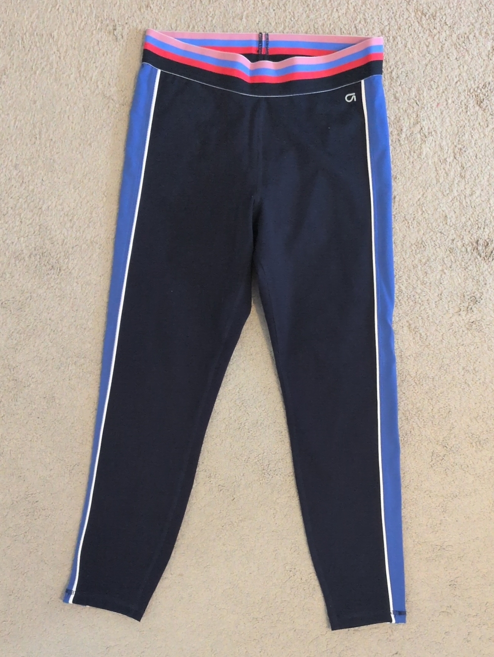 GAP Navy Leggings with Blue Side Panels and Pink-Striped Waistband